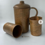 Antique Cooper Jug and 2pc Cooper Glass Set