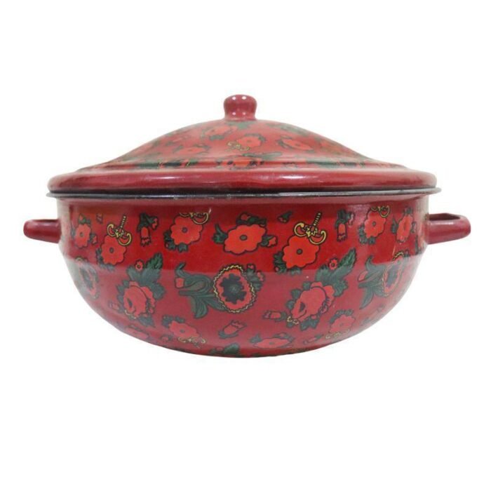 ⁦Antique Bowl Kitchen Red Casserole With Lid⁩ - الصورة ⁦1⁩
