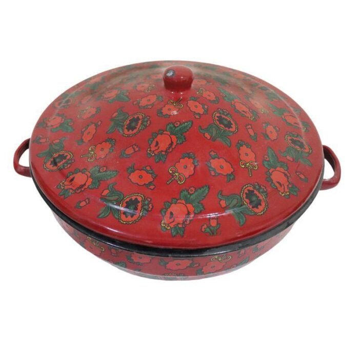 ⁦Antique Bowl Kitchen Red Casserole With Lid⁩ - الصورة ⁦3⁩