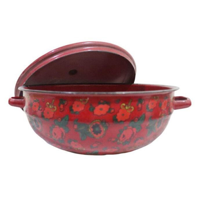 ⁦Antique Bowl Kitchen Red Casserole With Lid⁩ - الصورة ⁦2⁩