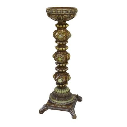 Antique Candle Carved Polychrome & Painted Candlesticks