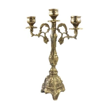 Antique Candle Carved cooper 3 Arm Candle Holder