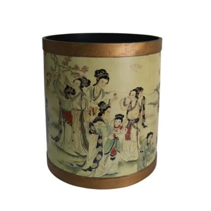 Antique Wooden Dustbin with Japanese Hand Drawing