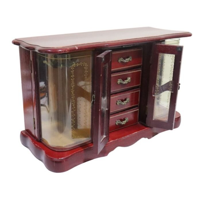 ⁦Antique Wooden Musical Jewellery Wardrobe Box with Glass Doors⁩ - الصورة ⁦3⁩