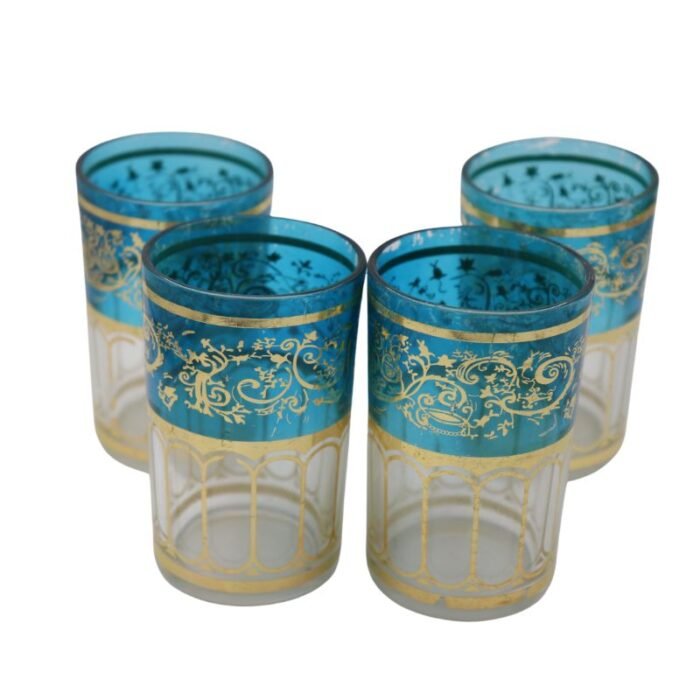 ⁦Antique old white-blue cups 4pc⁩ - الصورة ⁦1⁩