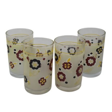 Antique old white with colour painted cups 4pc