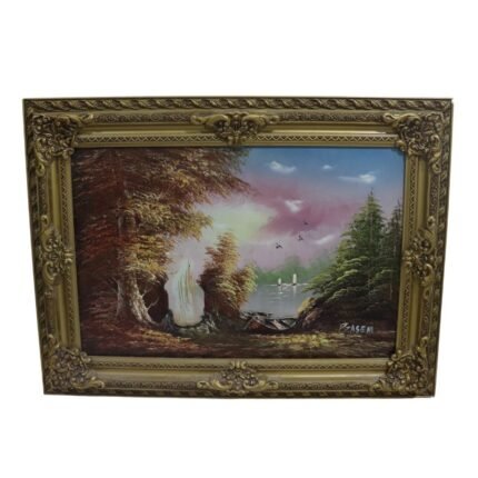 Hand painted art painting with an old wooden fram