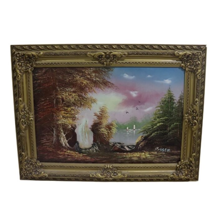 ⁦Hand painted art painting with an old wooden fram⁩ - الصورة ⁦1⁩