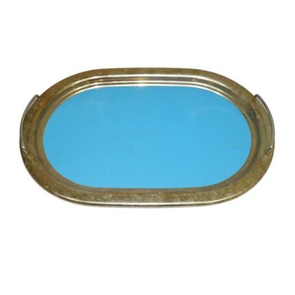 Vintage Brass Metal Oval Tray Blue