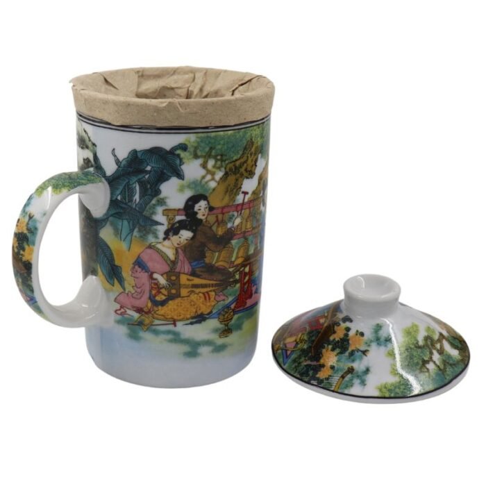 ⁦Vintage Japanese Hand Painted Ceramic Tea Cup With Lid⁩ - الصورة ⁦1⁩