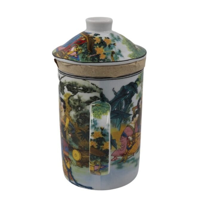 ⁦Vintage Japanese Hand Painted Ceramic Tea Cup With Lid⁩ - الصورة ⁦2⁩