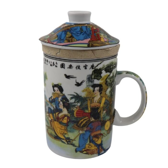 ⁦Vintage Japanese Hand Painted Ceramic Tea Cup With Lid⁩ - الصورة ⁦3⁩