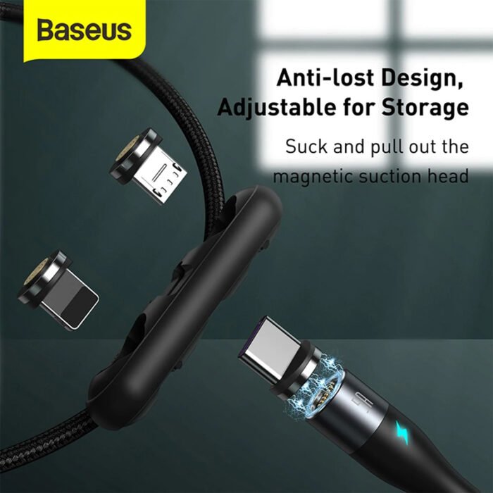 ⁦BASEUS ZINC MAGNETIC MICRO+TYPE C+LIGHTNING USB CABLE⁩ - الصورة ⁦3⁩
