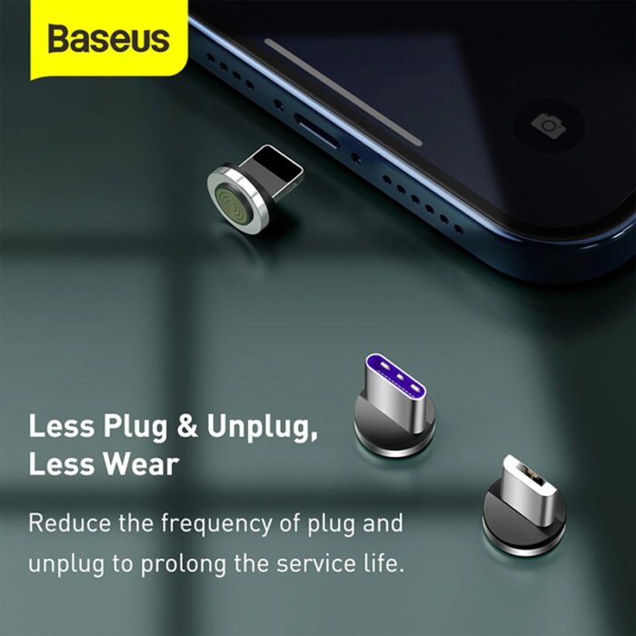 ⁦BASEUS ZINC MAGNETIC MICRO+TYPE C+LIGHTNING USB CABLE⁩ - الصورة ⁦5⁩