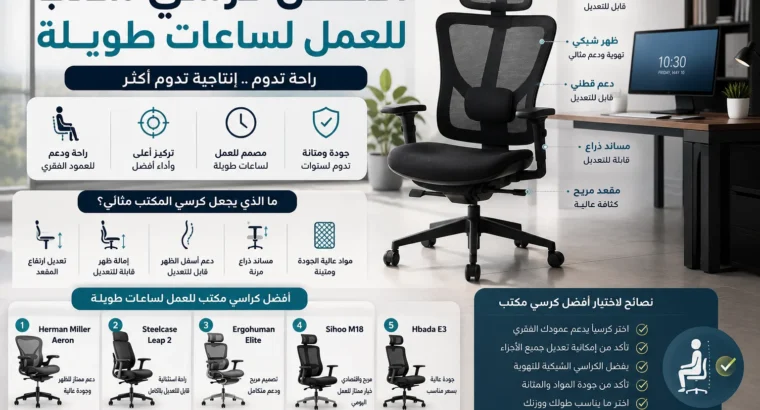 اختيار أفضل كرسي مكتب للعمل لساعات طويلة: كيف تحمي عمودك الفقري وتضاعف إنتاجيتك؟