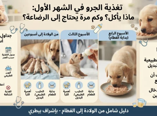 تغذية الجرو في الشهر الأول: ماذا يأكل؟ وكم مرة يحتاج إلى الرضاعة؟