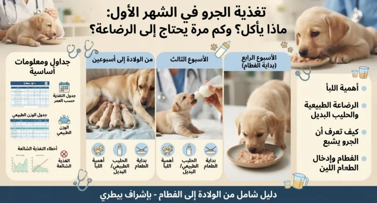 تغذية الجرو في الشهر الأول: ماذا يأكل؟ وكم مرة يحتاج إلى الرضاعة؟